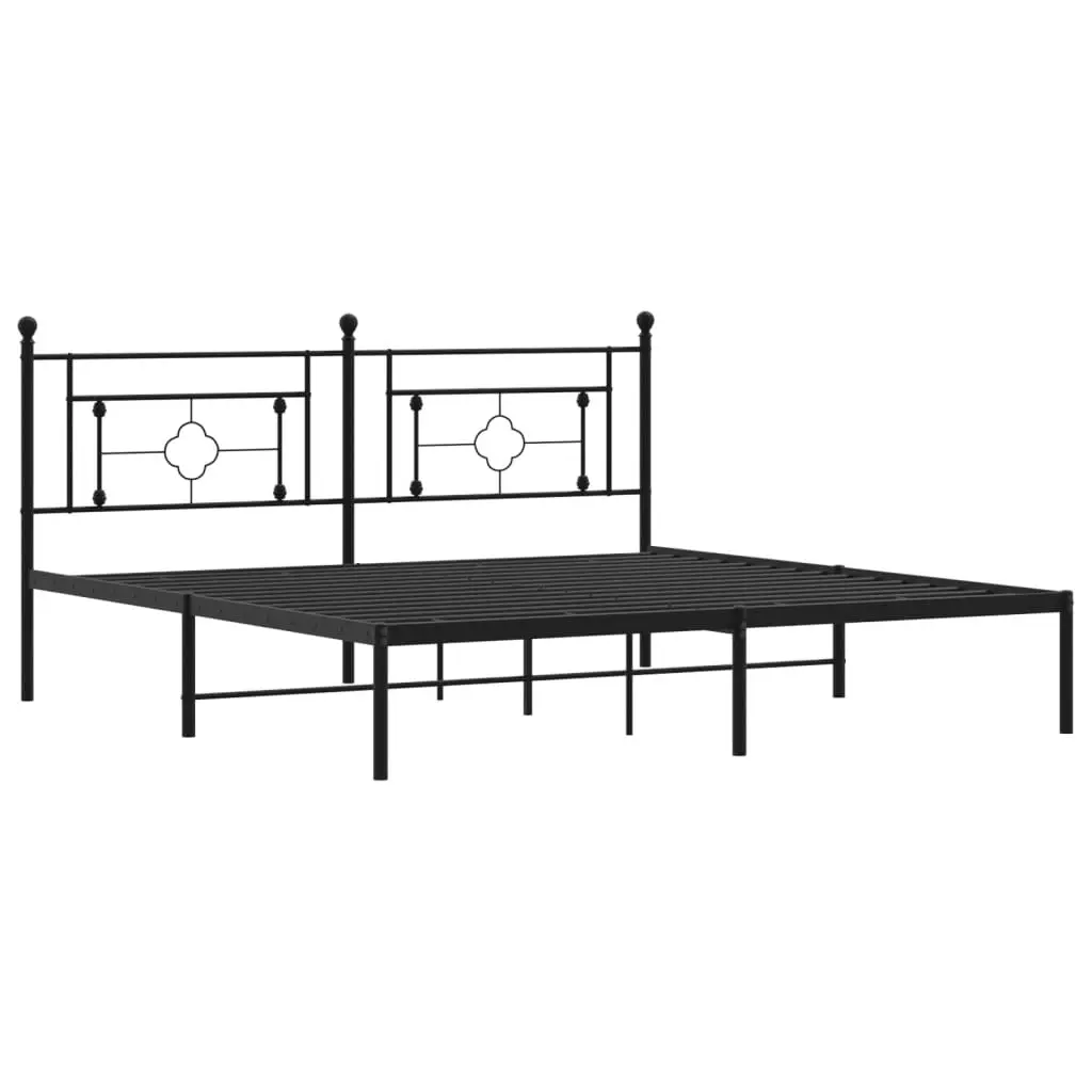 Metal Bed Frame Black King Size 183x203 cm Steel Slats Headboard Support