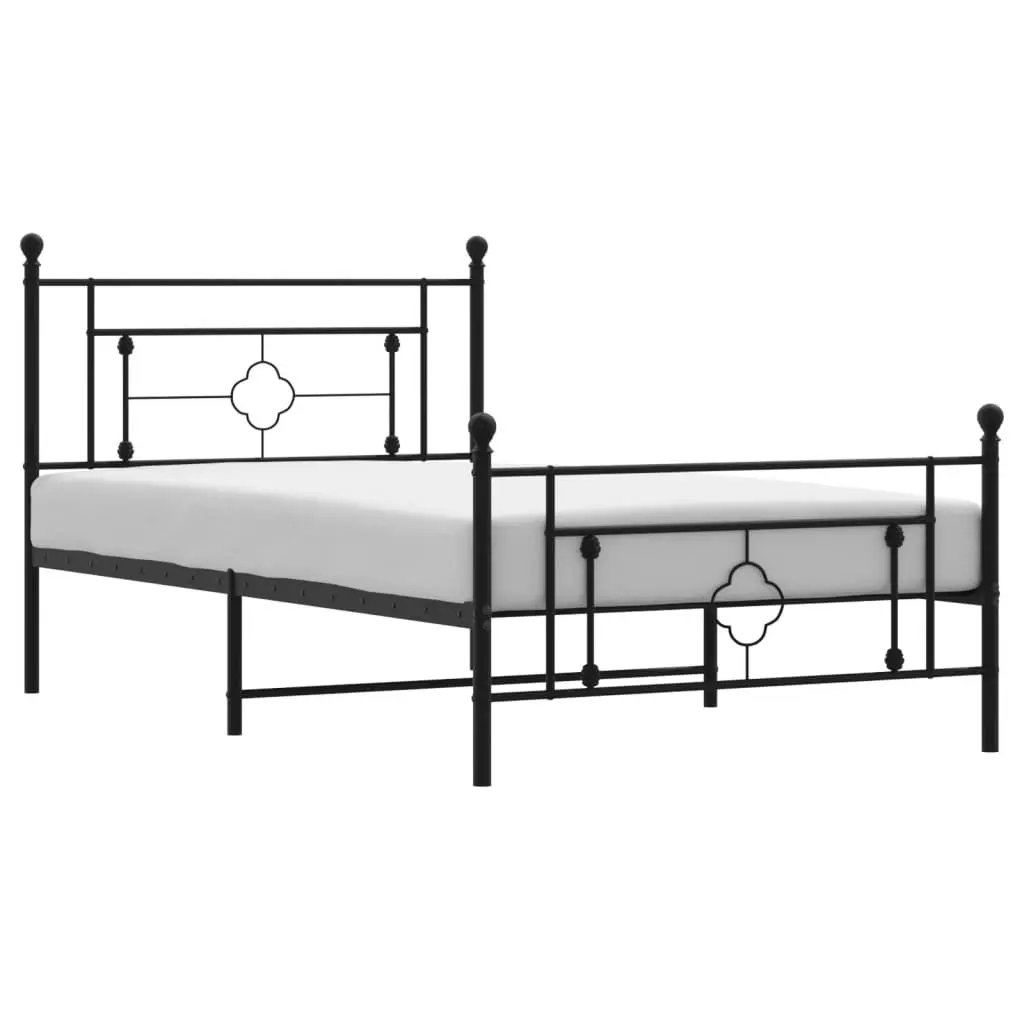 Metal Bed Frame Black King Single 107x203 cm with Footboard and Under-bed Storage
