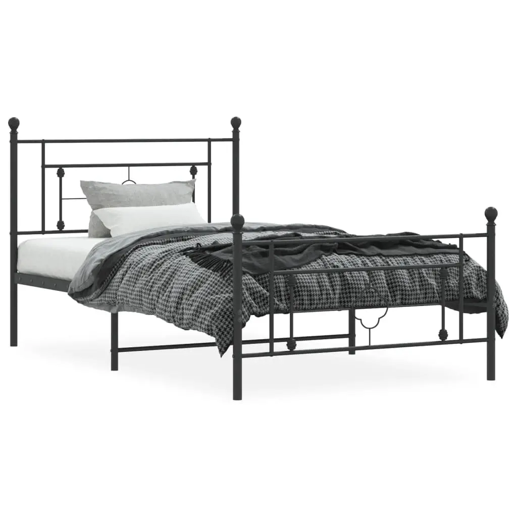 Metal Bed Frame Black King Single 107x203 cm with Footboard and Under-bed Storage