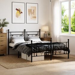 Compact Black Metal Bed Frame 135x190 cm, Easy Assembly