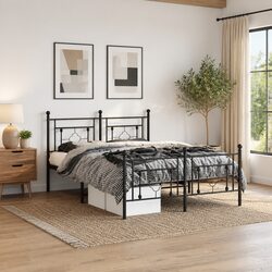 Quality Black Metal Bed Frame 150x200 cm with Headboard
