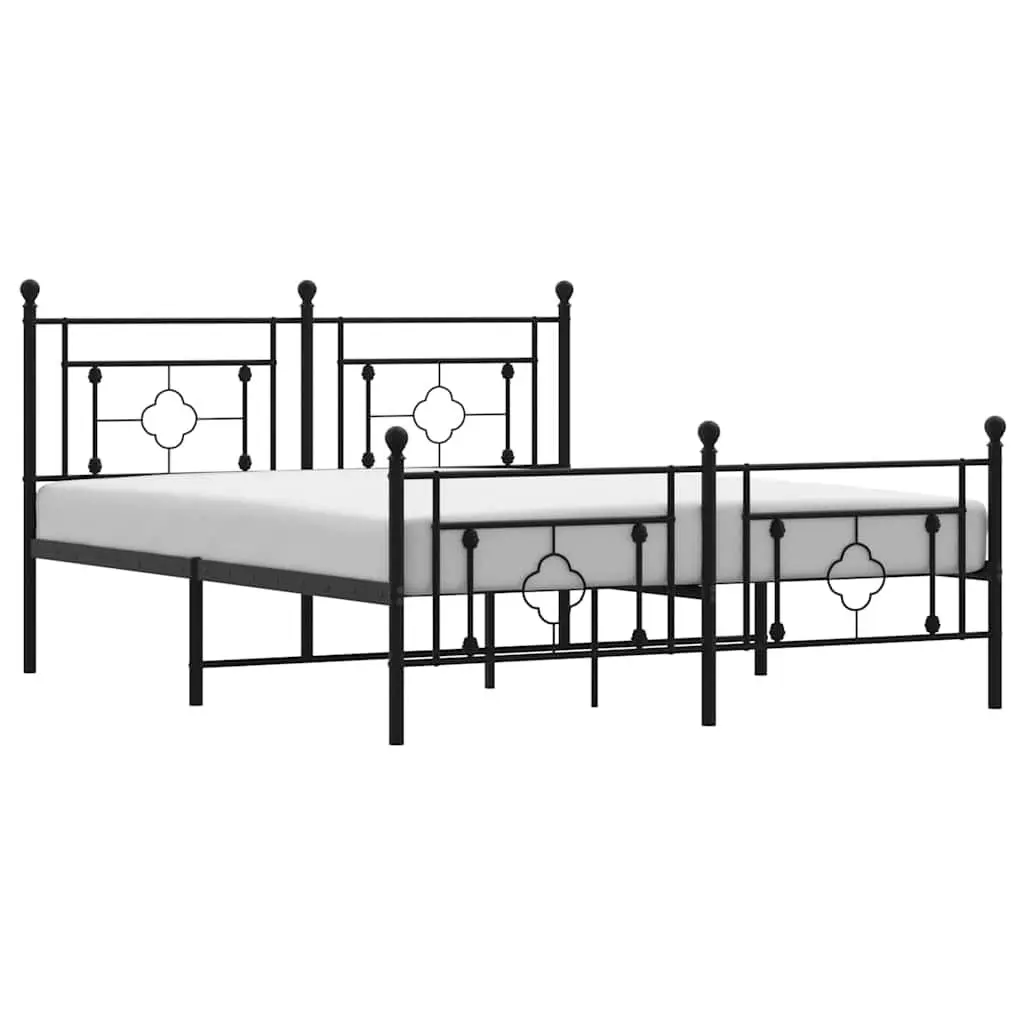 Metal Bed Frame 150x200 cm with Footboard Headboard Black Bedroom Furniture