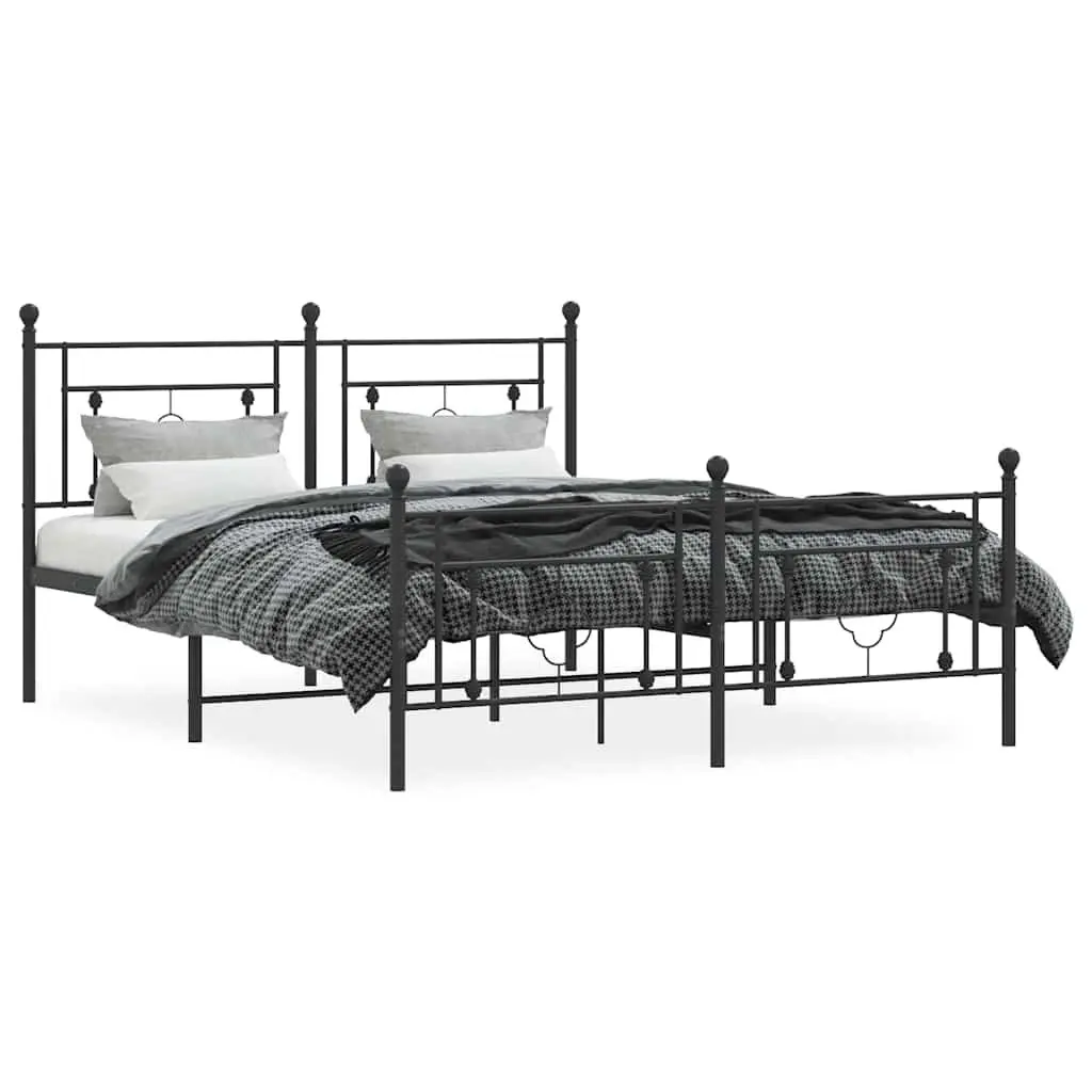 Metal Bed Frame 150x200 cm with Footboard Headboard Black Bedroom Furniture