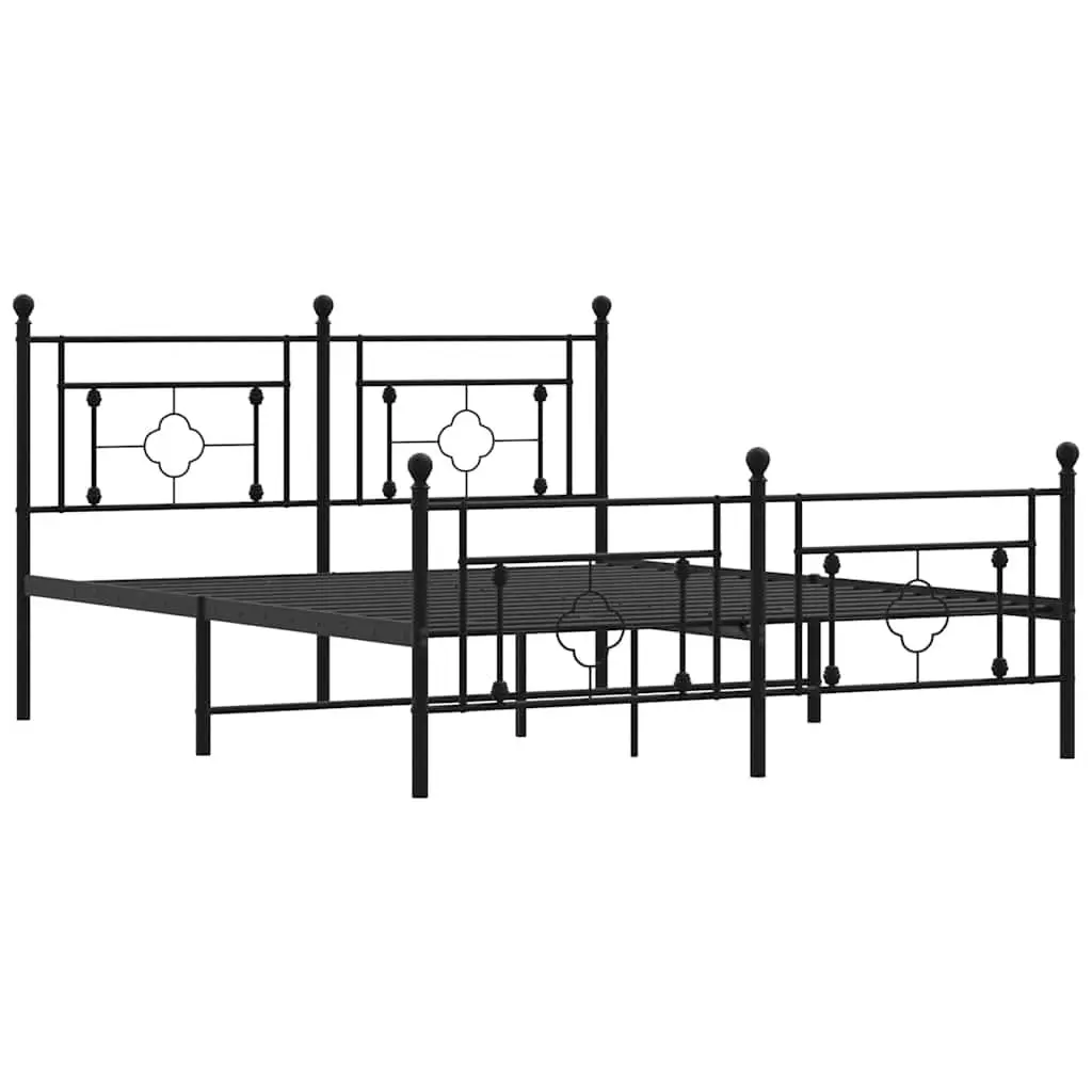 Metal Bed Frame 150x200 cm with Footboard Headboard Black Bedroom Furniture