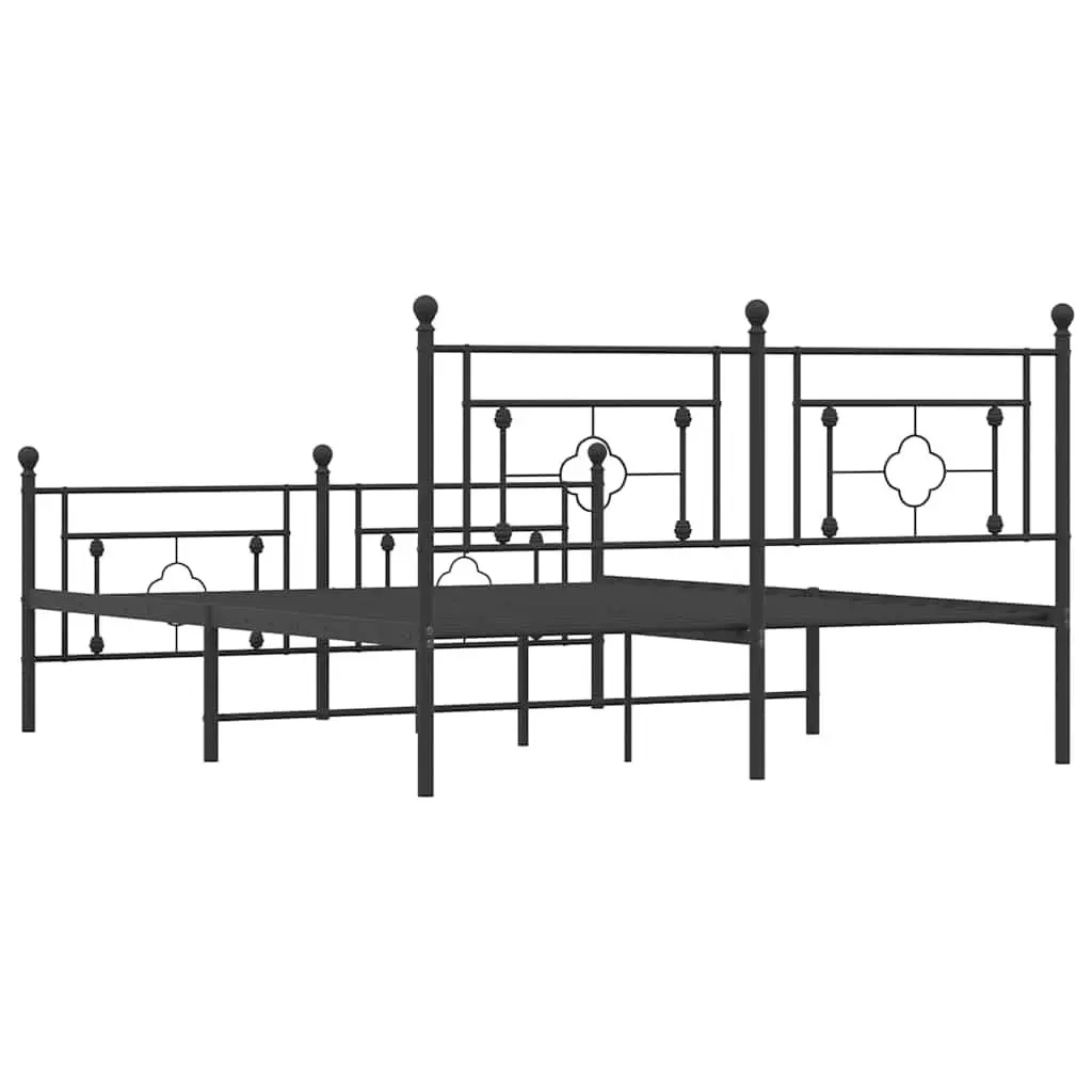 Metal Bed Frame 150x200 cm with Footboard Headboard Black Bedroom Furniture