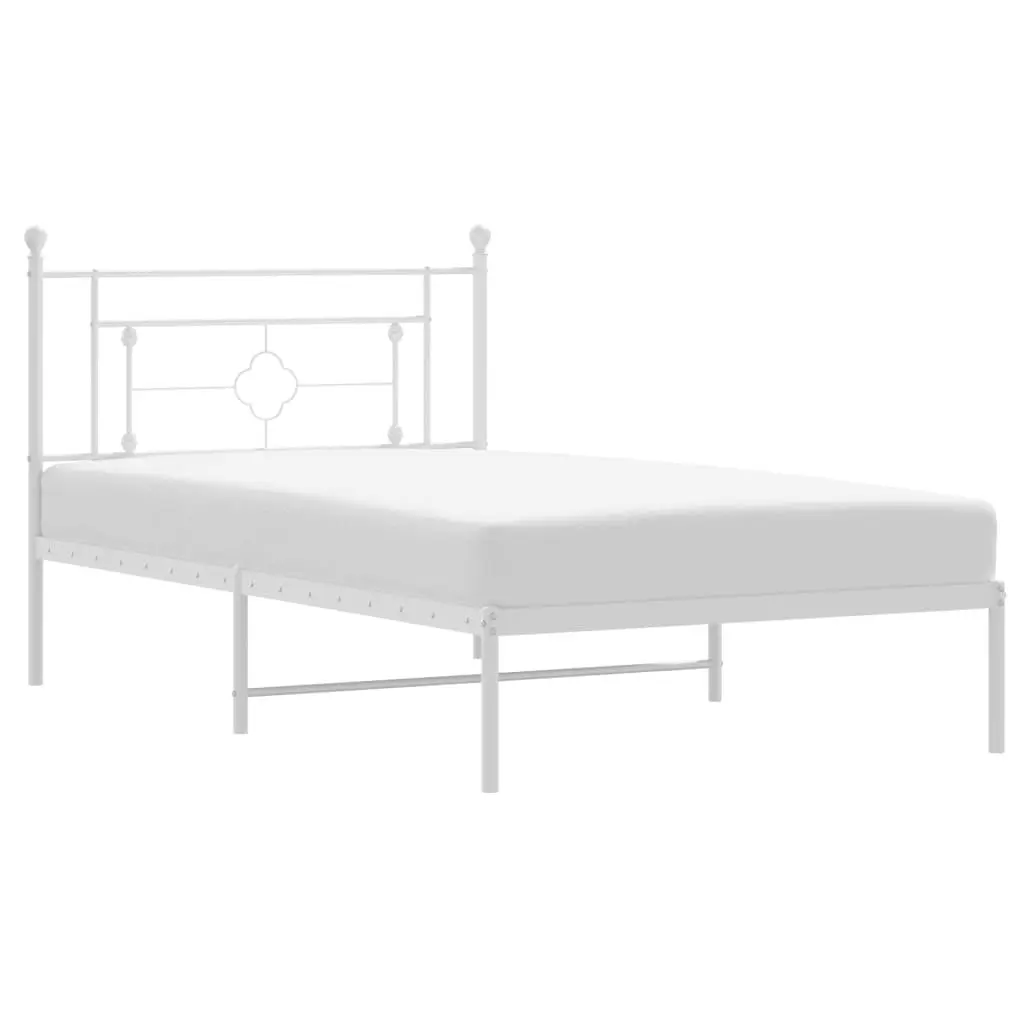 Metal Bed Frame White King Single 107x203cm Steel Construction with Headboard and Under-bed Storage