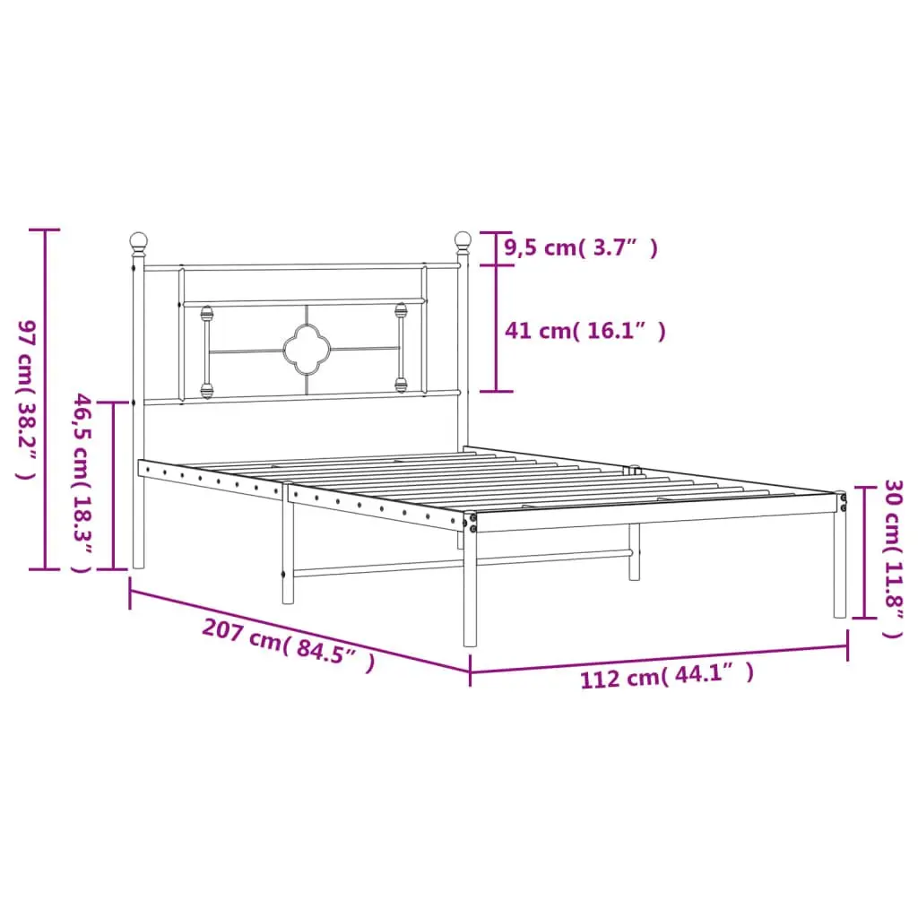 Metal Bed Frame White King Single 107x203cm Steel Construction with Headboard and Under-bed Storage
