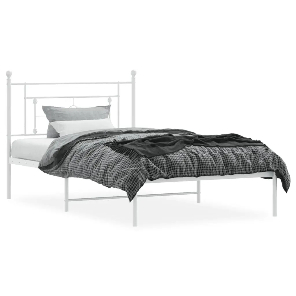 Metal Bed Frame White King Single 107x203cm Steel Construction with Headboard and Under-bed Storage