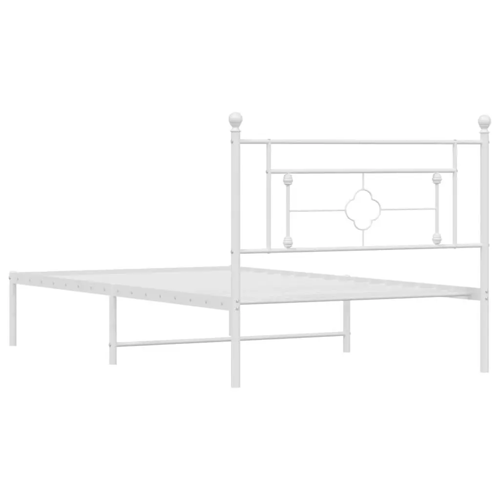 Metal Bed Frame White King Single 107x203cm Steel Construction with Headboard and Under-bed Storage