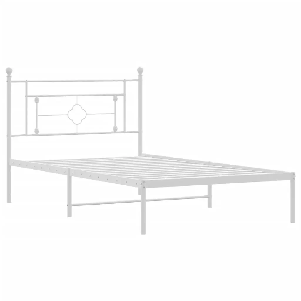 Metal Bed Frame White King Single 107x203cm Steel Construction with Headboard and Under-bed Storage
