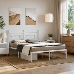 Compact and Strong White Metal Bed Frame, 150x200 cm