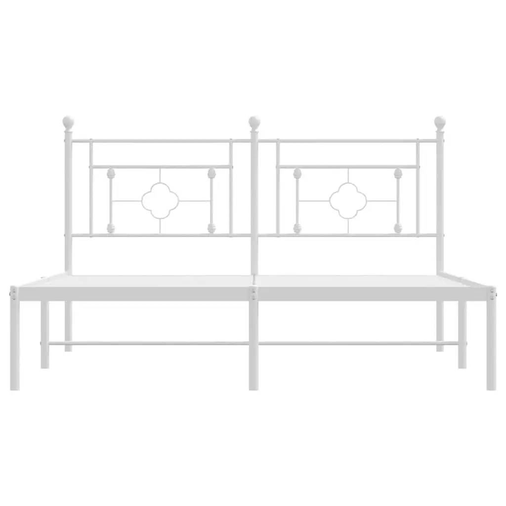 Metal Bed Frame White 150x200 cm Sturdy Powder-Coated Steel with Headboard Slatted Base