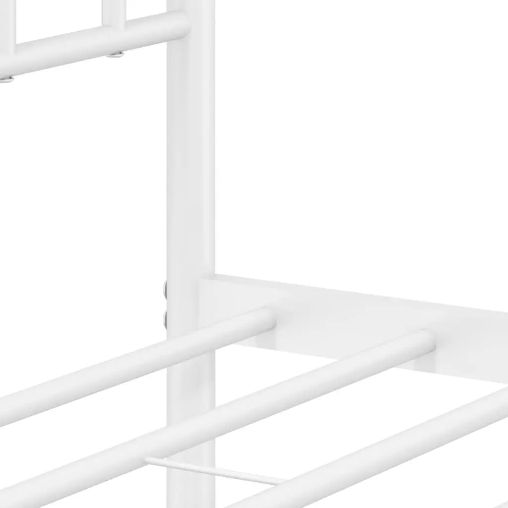 Metal Bed Frame White King Single 107x203 cm Powder-coated Steel Construction with Headboard Footboard and Storage Space