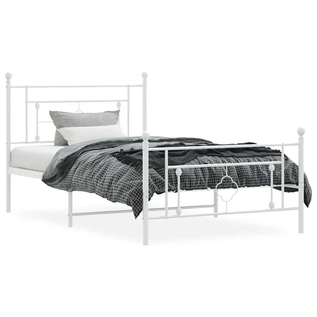 Metal Bed Frame White King Single 107x203 cm Powder-coated Steel Construction with Headboard Footboard and Storage Space