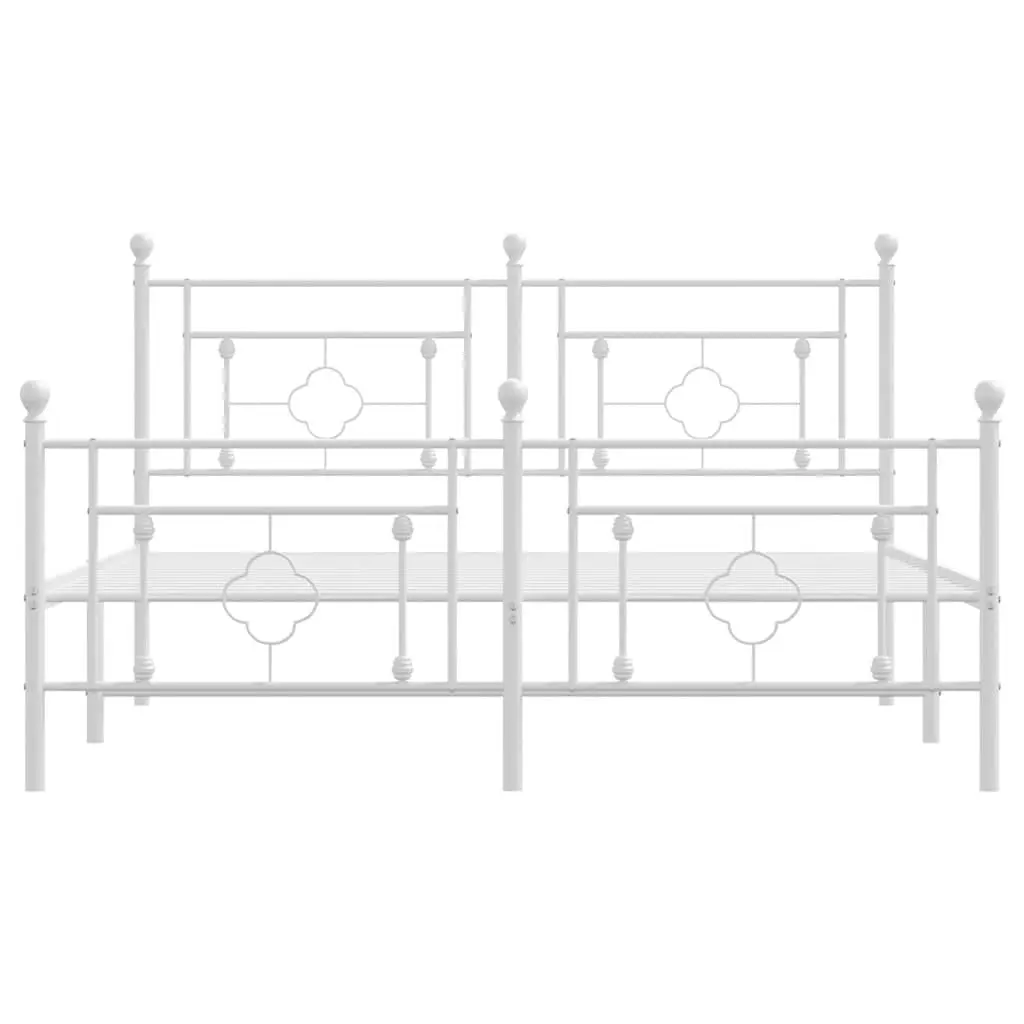 Metal Bed Frame White 150x200cm Slatted Base with Headboard and Footboard