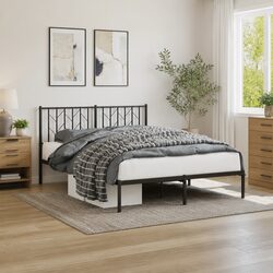 Compact Metal Bed Frame with Headboard and Storage Space