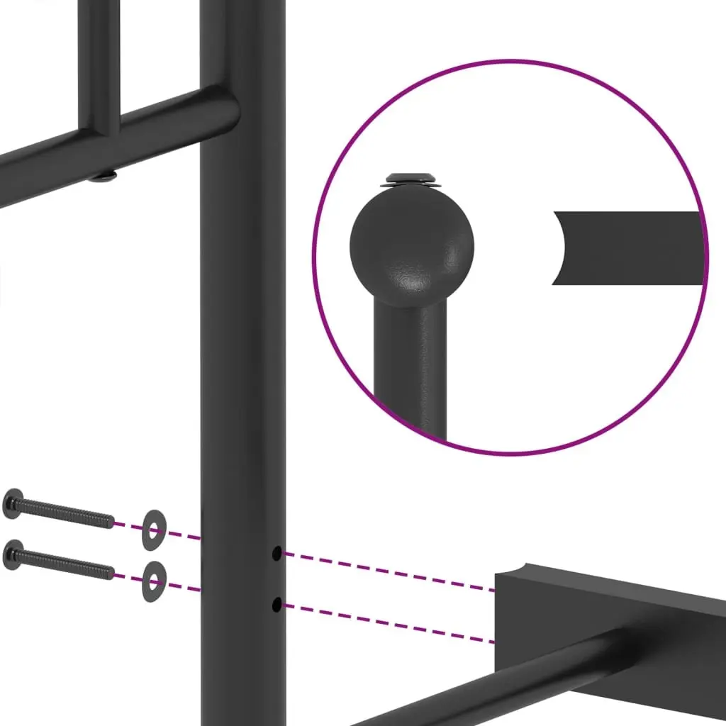 Metal Bed Frame Black 135x190 cm with Headboard and Storage