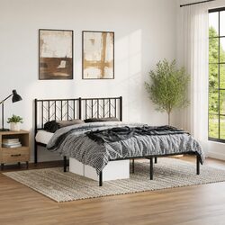 Compact Black Metal Bed Frame 150x200 cm with Headboard