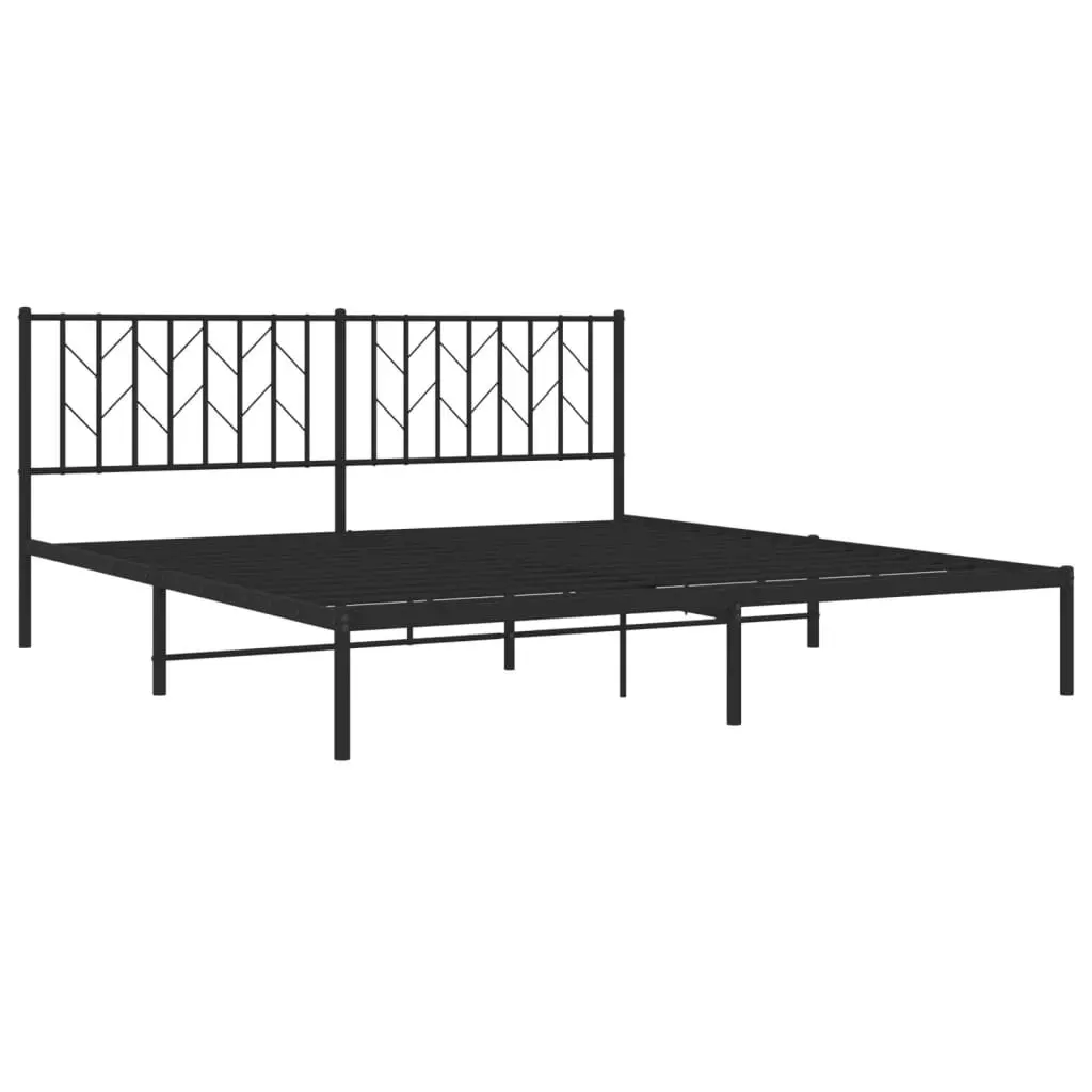 Metal Bed Frame Black King 183x203cm with Headboard Slatted Base