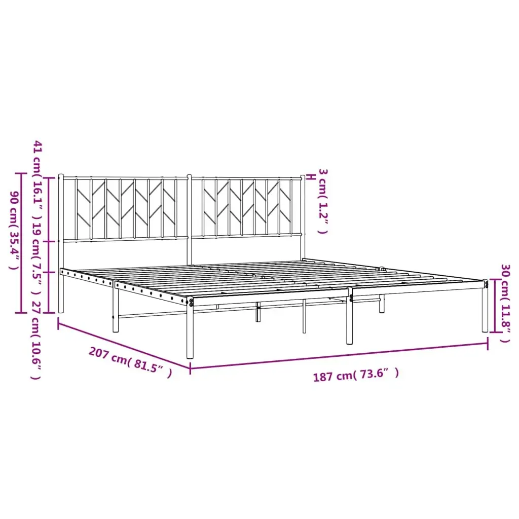 Metal Bed Frame Black King 183x203cm with Headboard Slatted Base