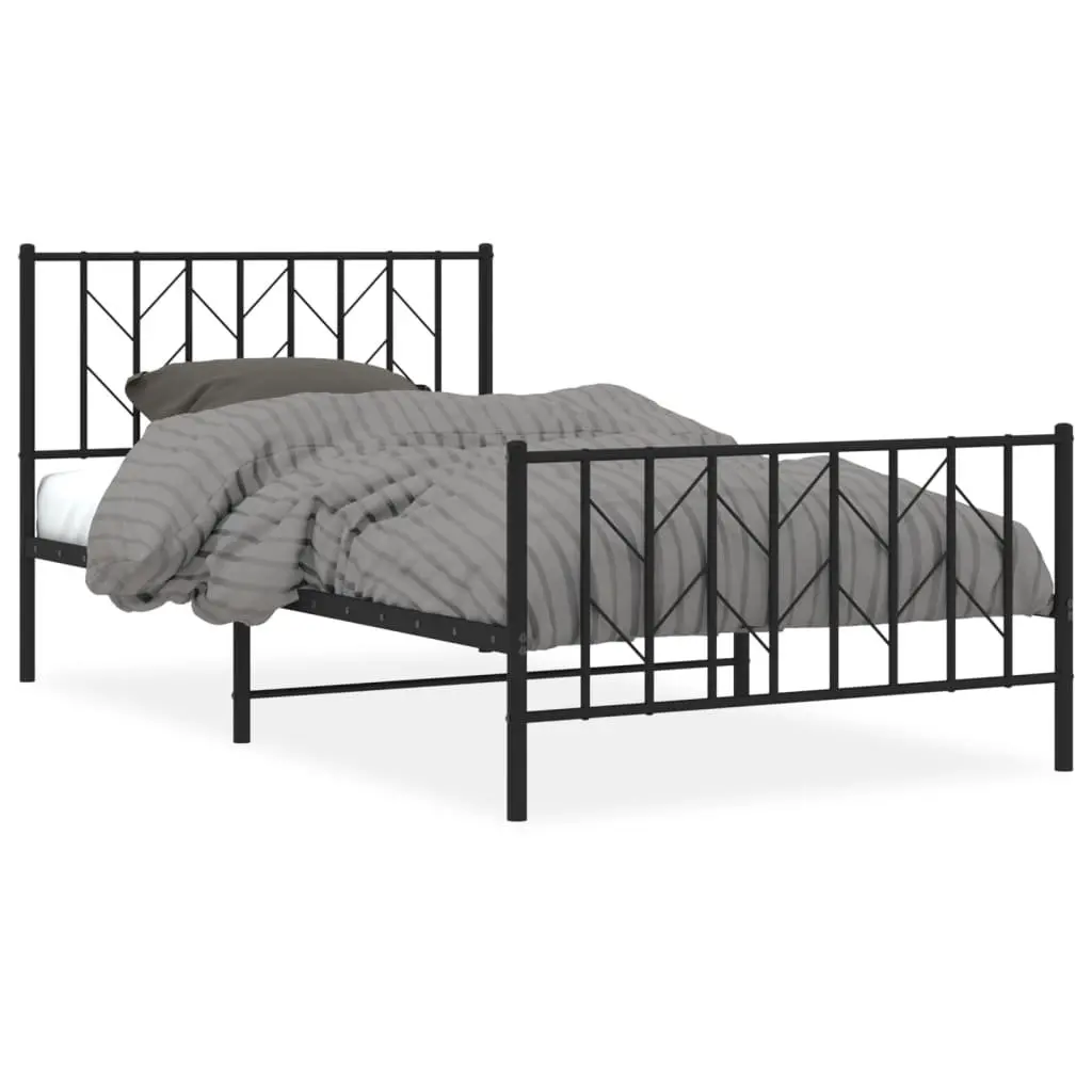 Metal Bed Frame Black King Single 107x203 cm with Headboard Footboard Storage