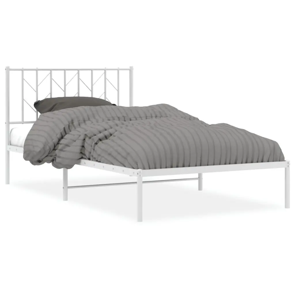 Metal Bed Frame White 107x203 cm Steel Headboard