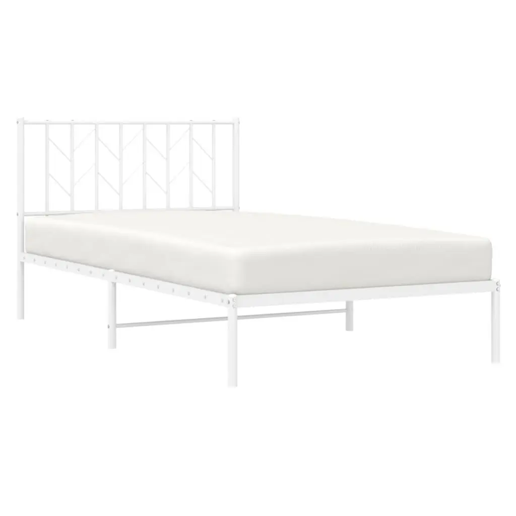Metal Bed Frame White 107x203 cm Steel Headboard