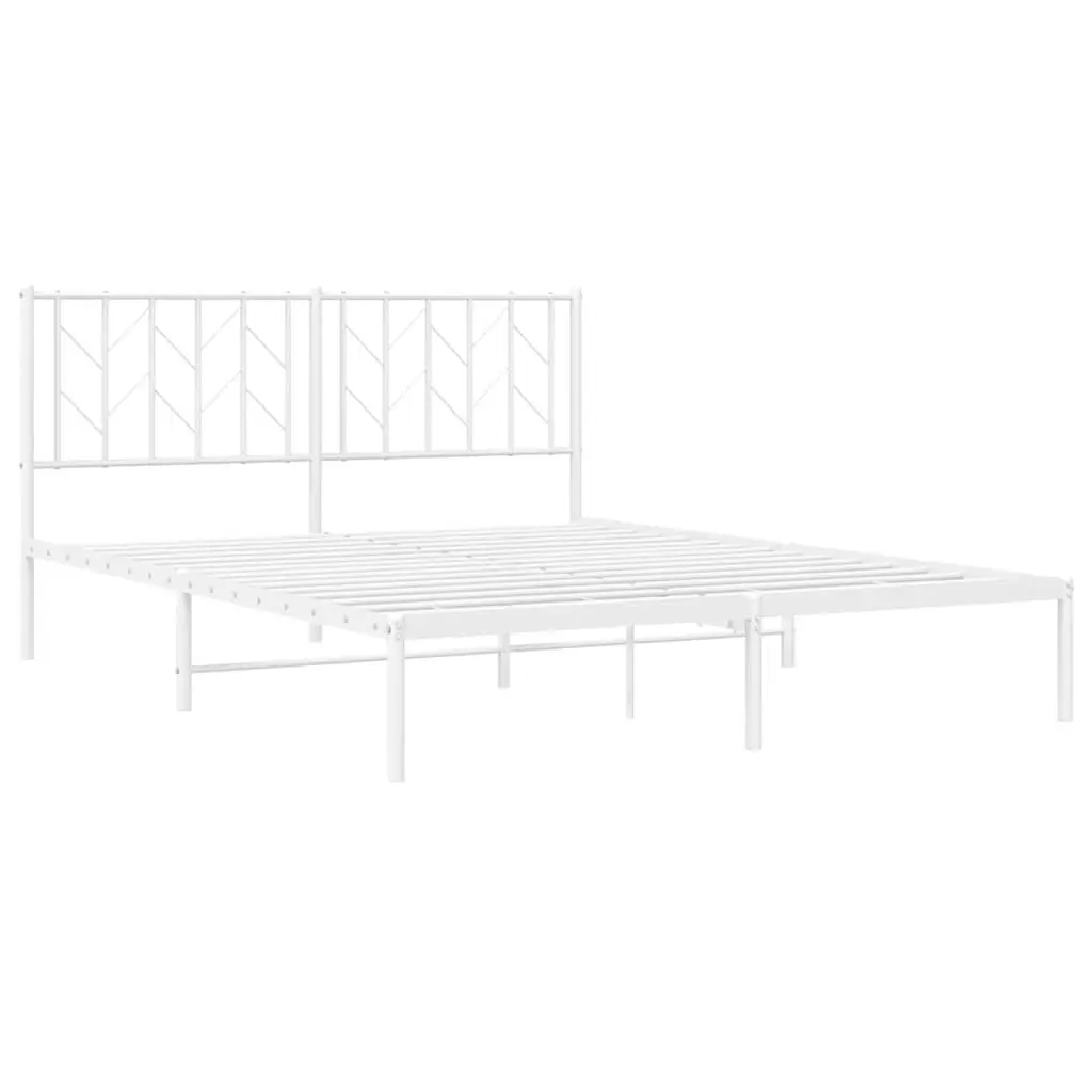 Metal Bed Frame White 150x200 cm with Headboard Slatted Base