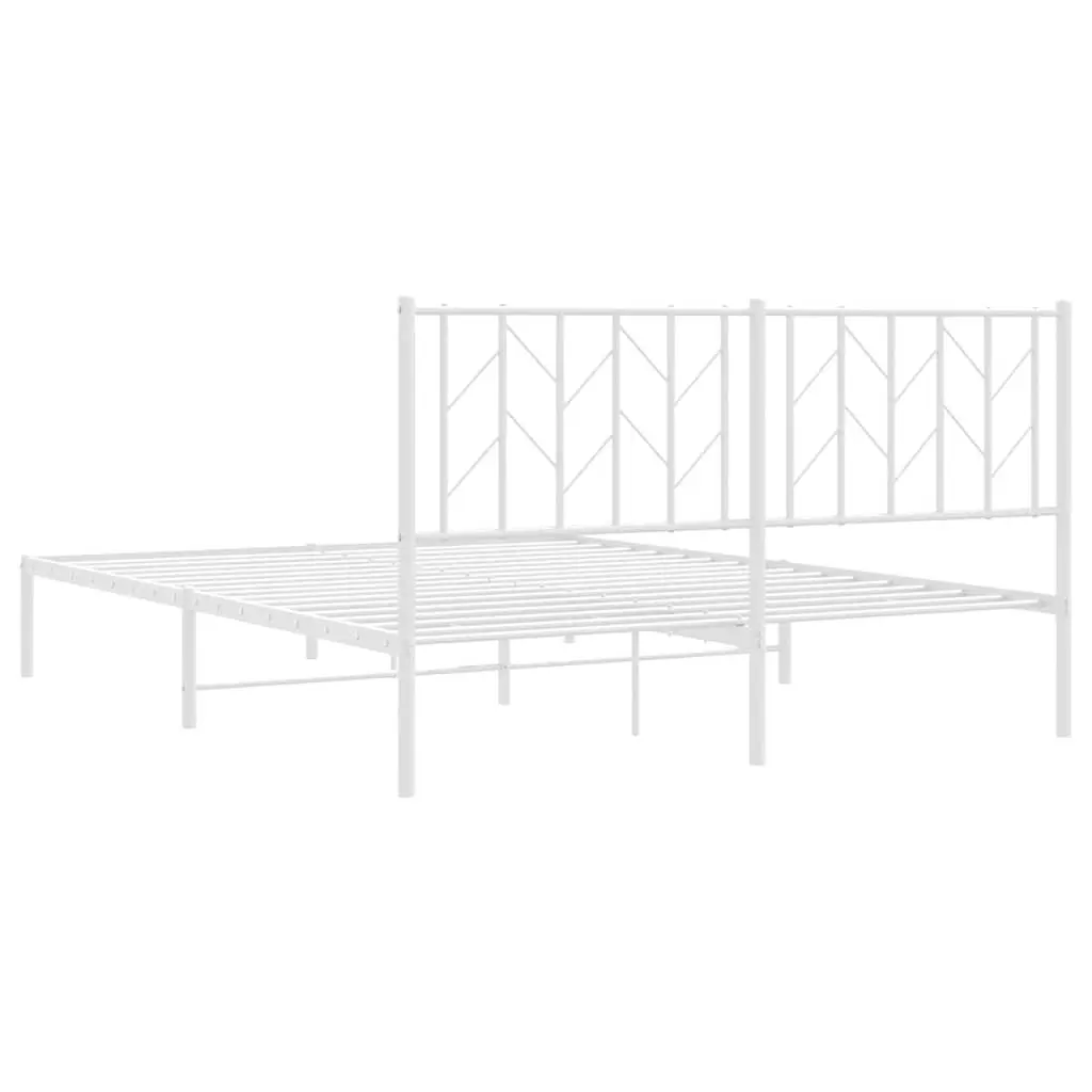 Metal Bed Frame White 150x200 cm with Headboard Slatted Base