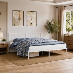 King Metal Bed Frame with Headboard and Storage