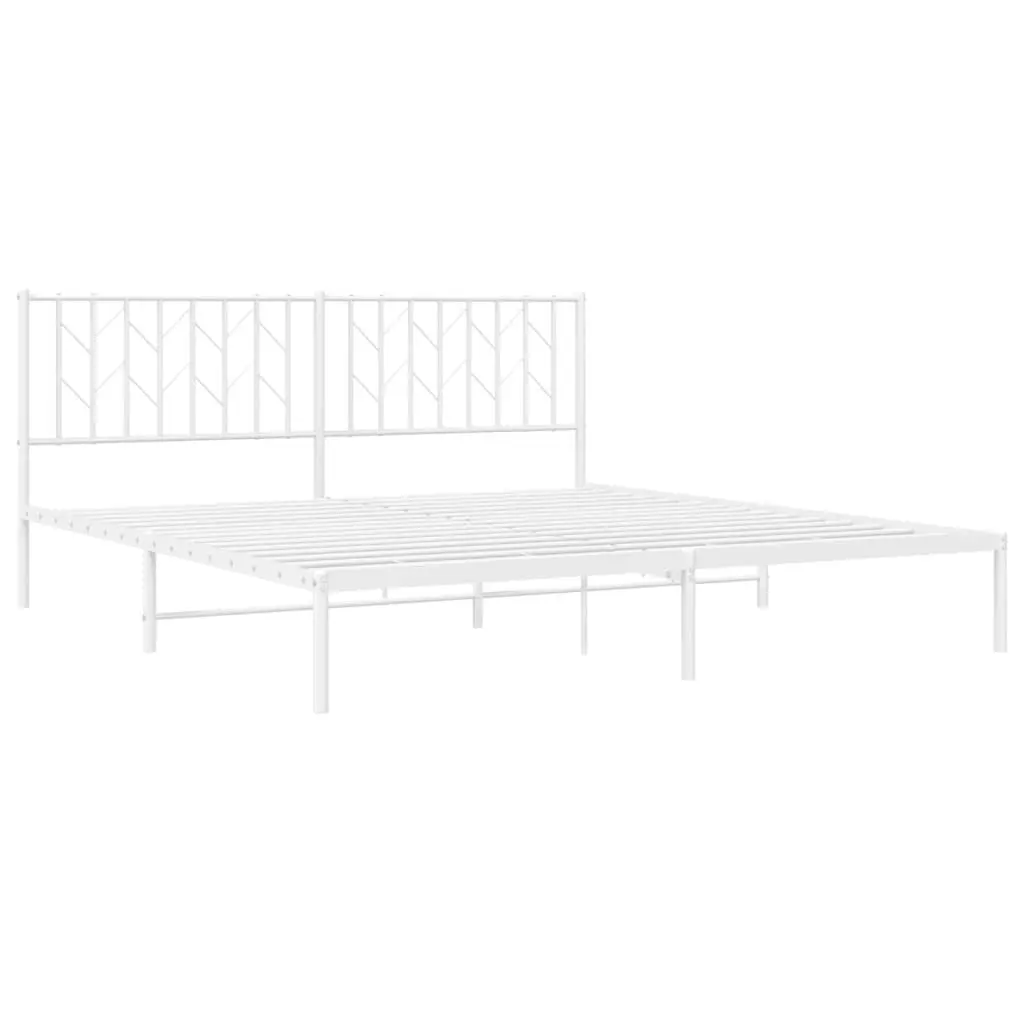 Metal Bed Frame White King 183x203cm Steel Slats Headboard Storage