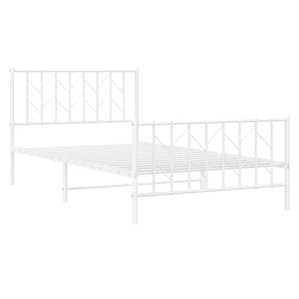 Metal Bed Frame White King Single 107x203cm with Footboard Slatted Base