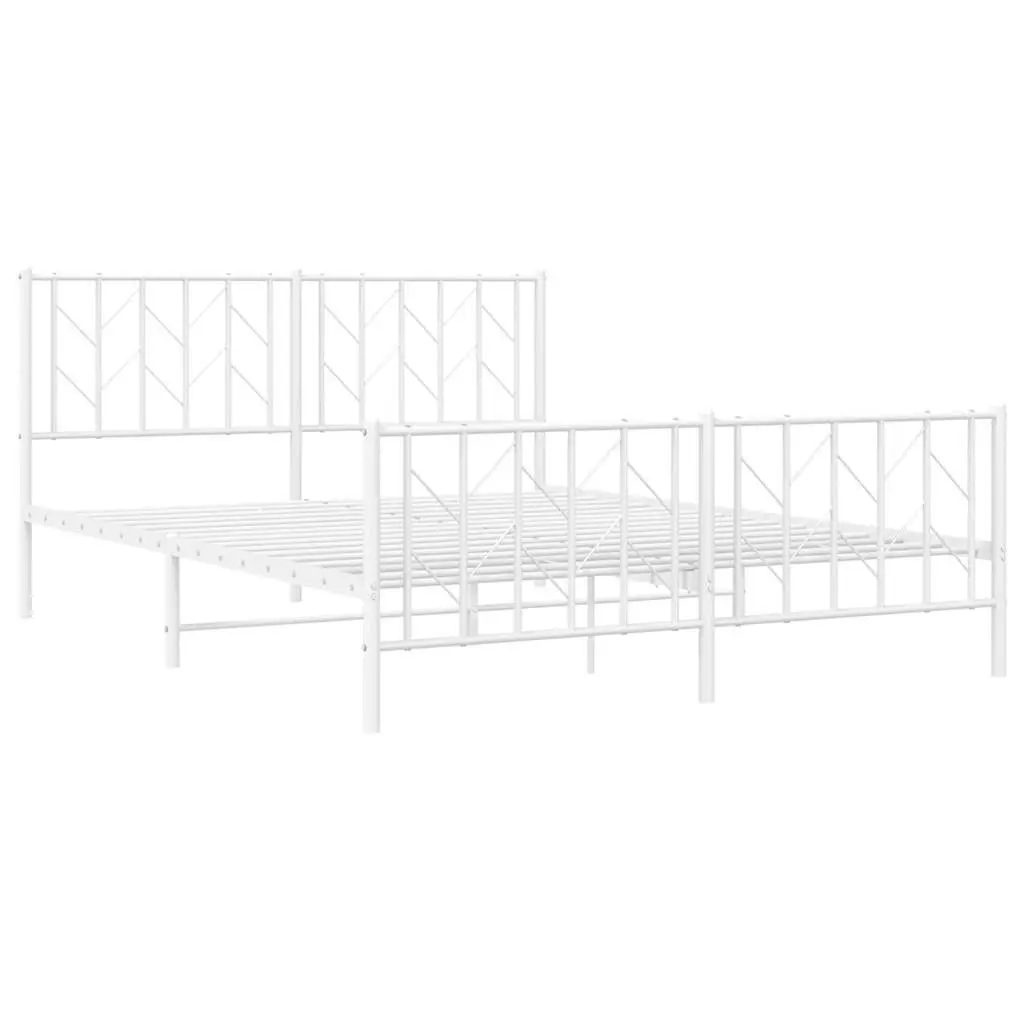 Metal Bed Frame Slatted Base White 150x200 cm with Storage Space and Footboard