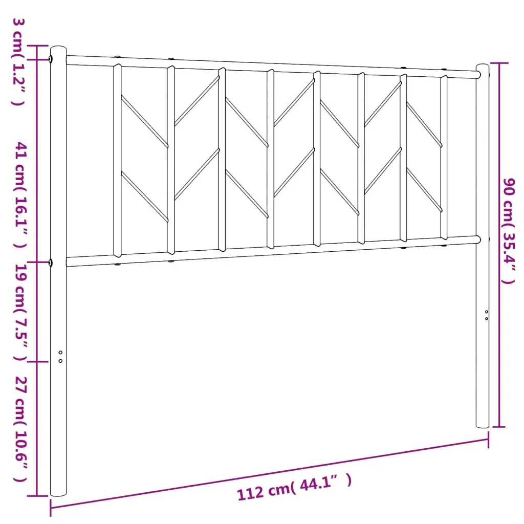 Metal Headboard White 107cm Steel Construction Sturdy Legs Bedroom Furniture