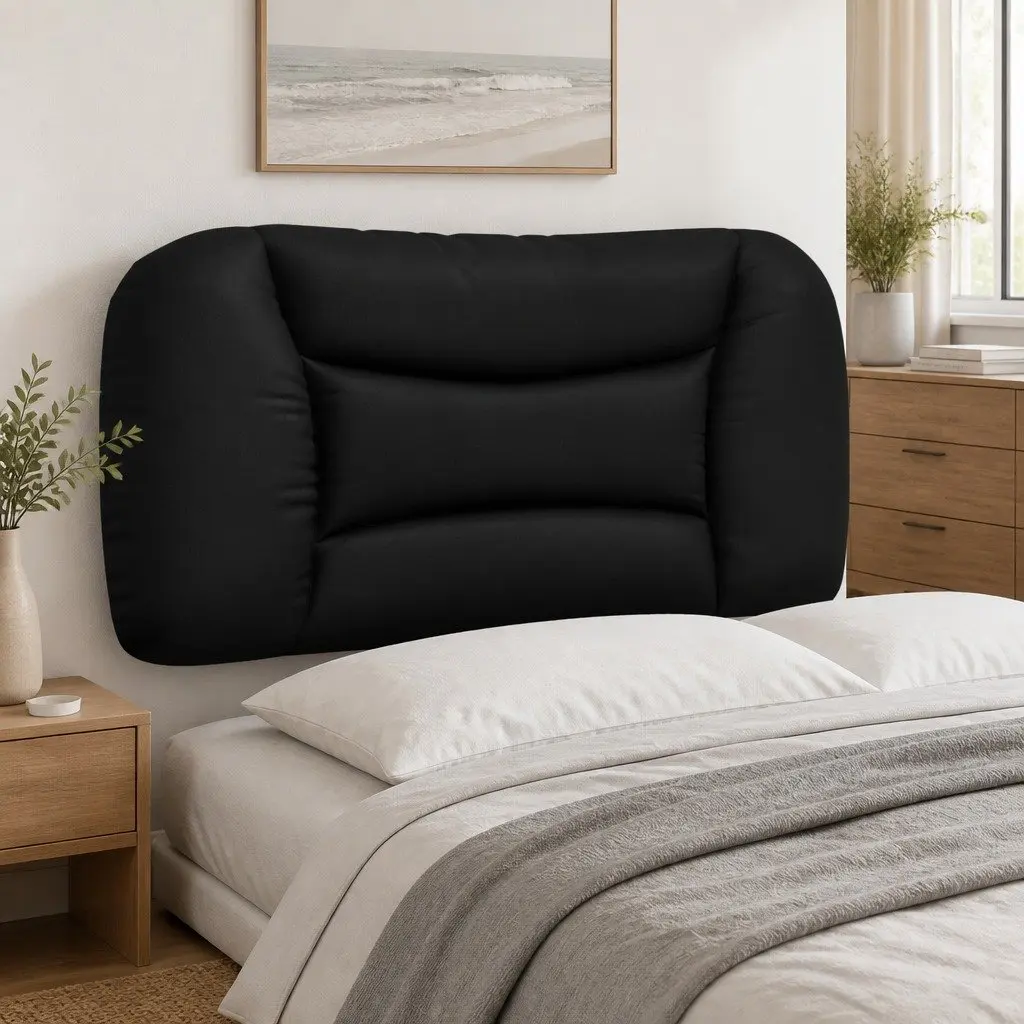 Cushion Headboard 90cm Black Faux Leather Wall Mounted Support Pillow