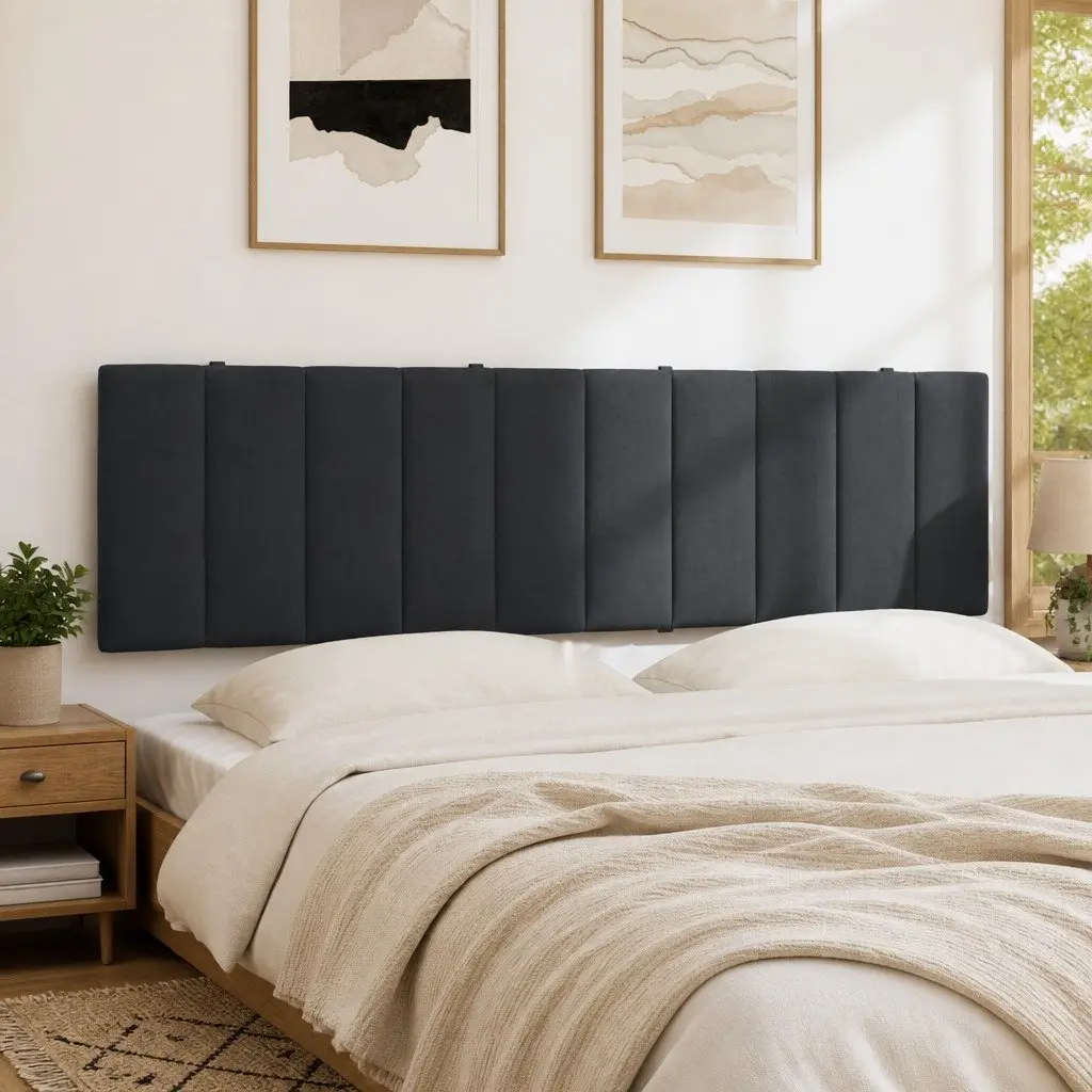 Velvet Headboard Cushion 180cm Dark Grey Soft Foam Wall Mounted Bed Pillow Support