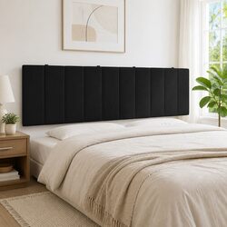 Headboard Cushion Black 180cm Velvet Wall Mounted Bed Pillow with Straps