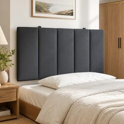Headboard Cushion King Single 107cm Grey Velvet Foam Padded Wall Mount Bedroom