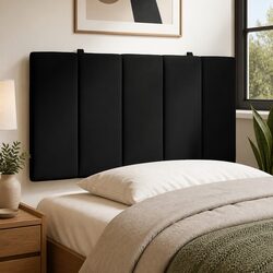 King Single Headboard Cushion 107cm Black Velvet Soft Support Bedroom