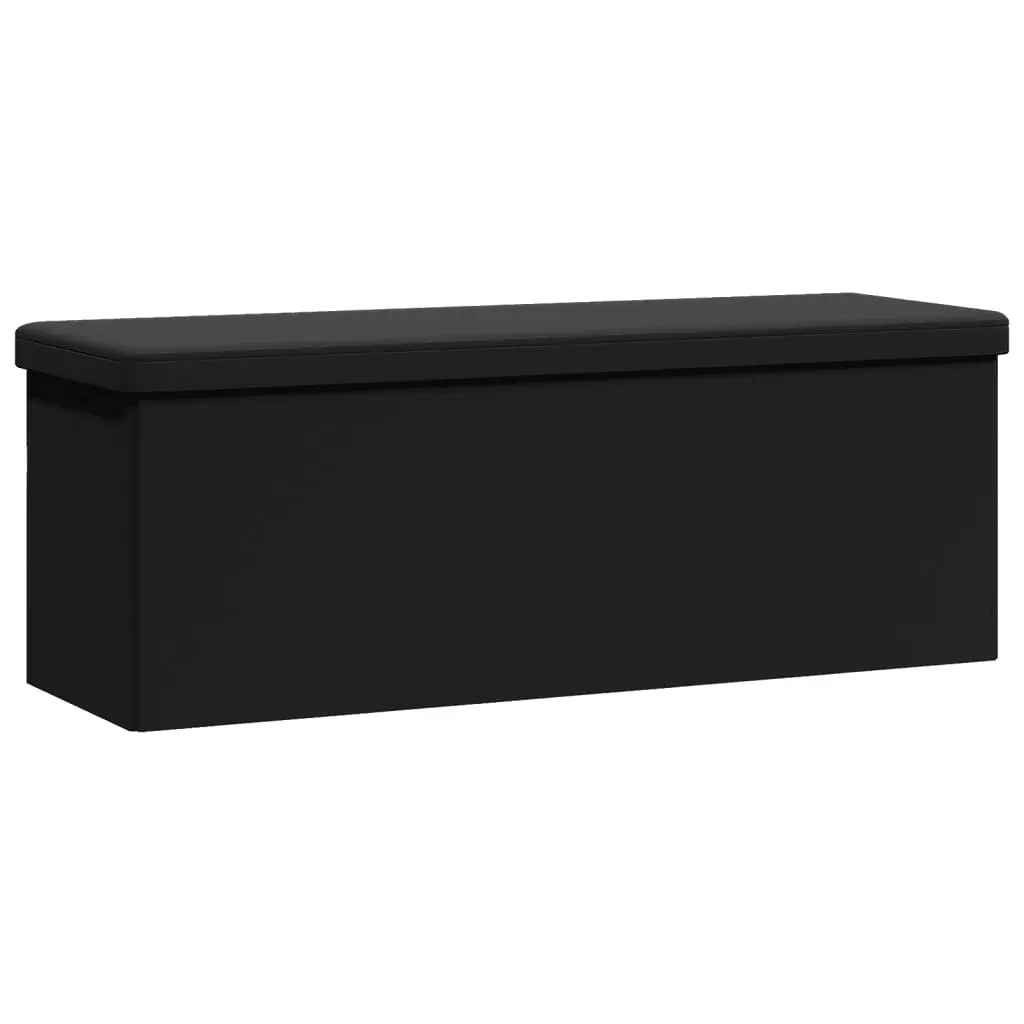 Storage Bench Black Foldable PVC Seat Ottoman with Storage Compartment
