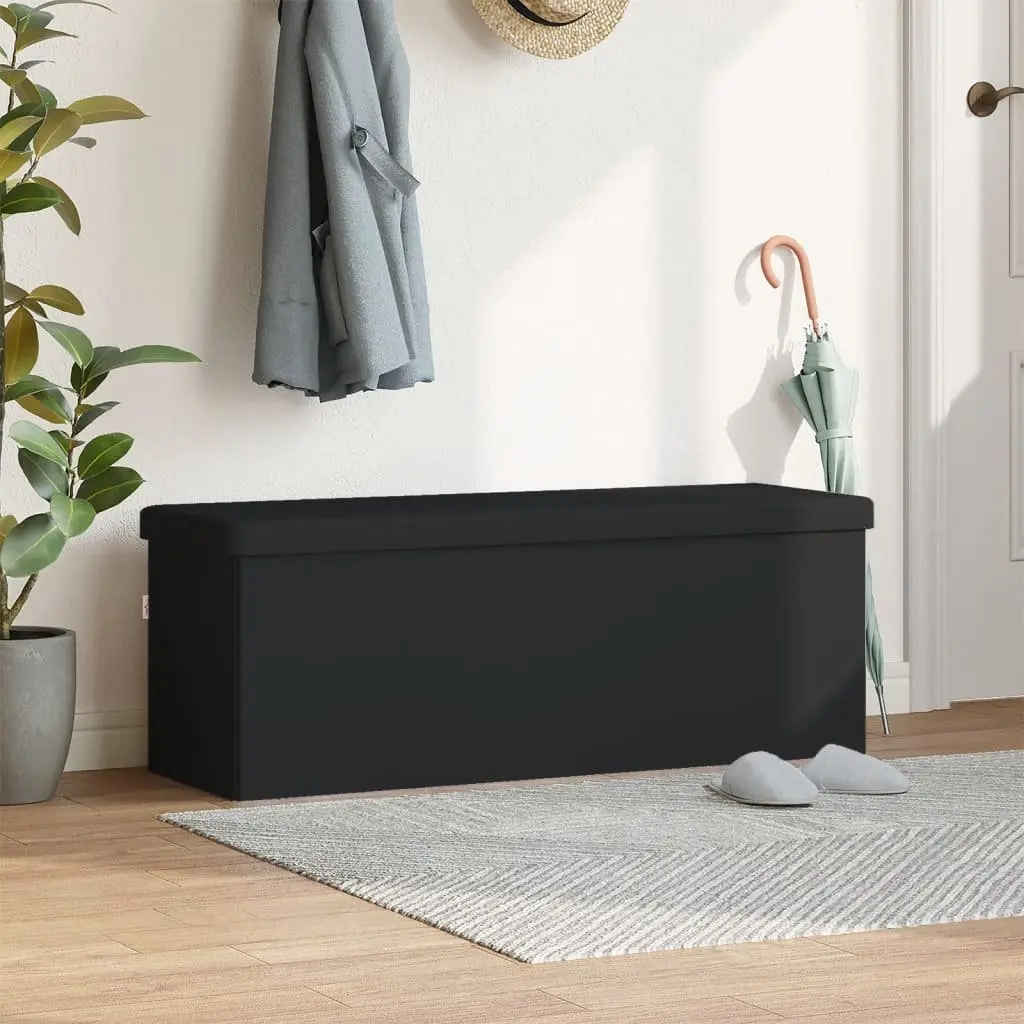 Storage Bench Black Foldable PVC Seat Ottoman with Storage Compartment