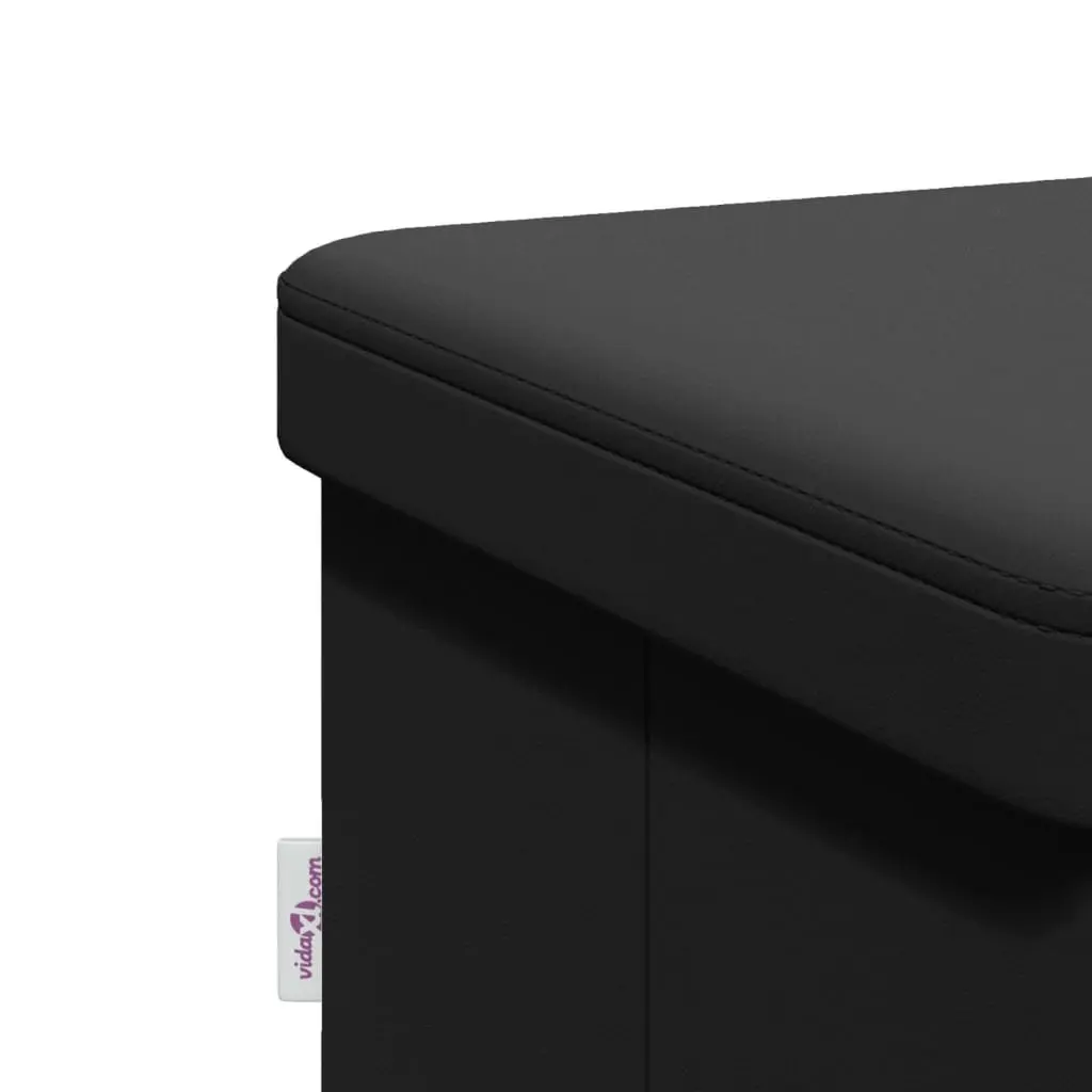 Storage Bench Black Foldable PVC Seat Ottoman with Storage Compartment