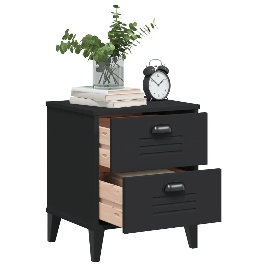 Bedside Table Black Engineered Wood Storage Cabinet Smooth Surface