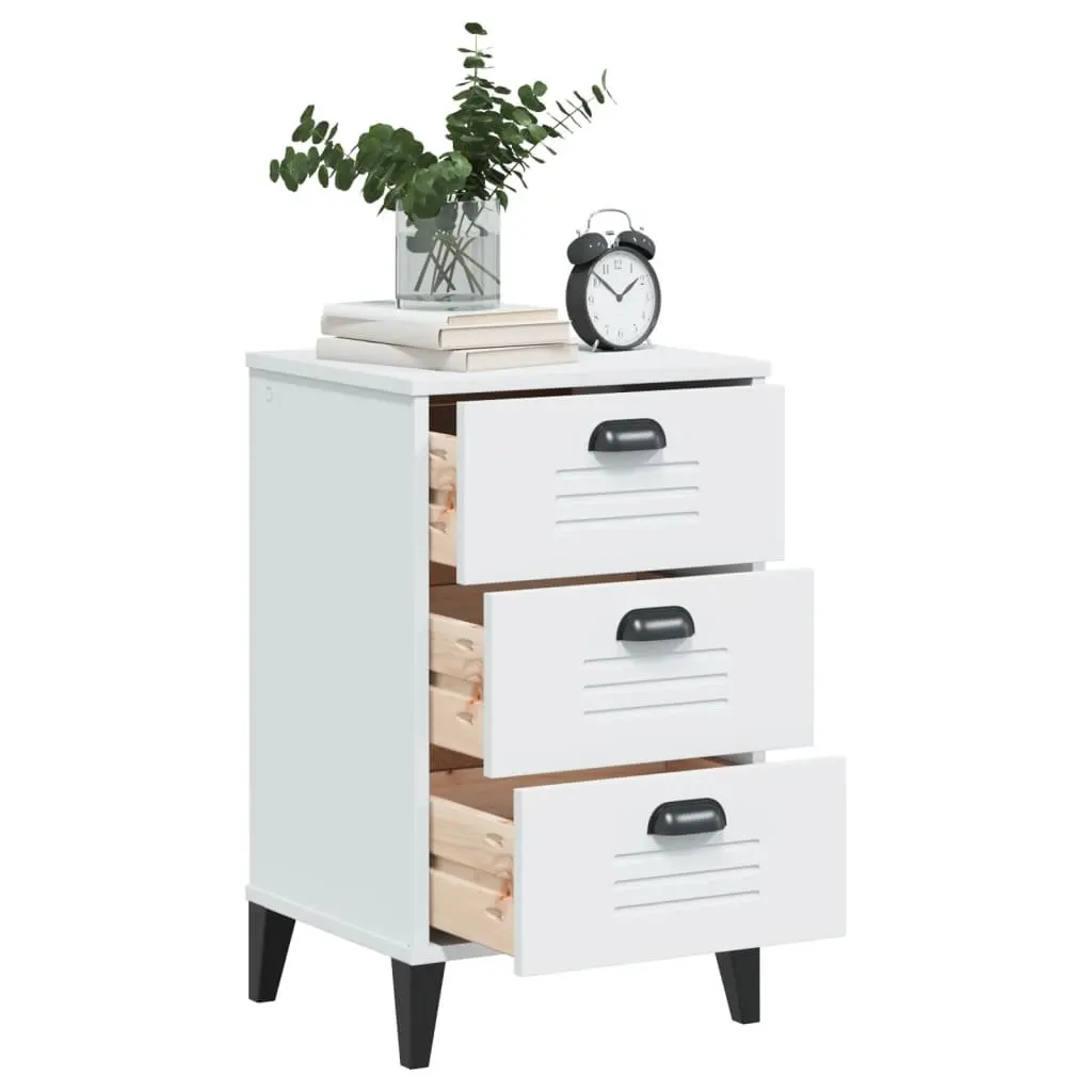 Bedside Table White Engineered Wood Storage Cabinet for Bedroom
