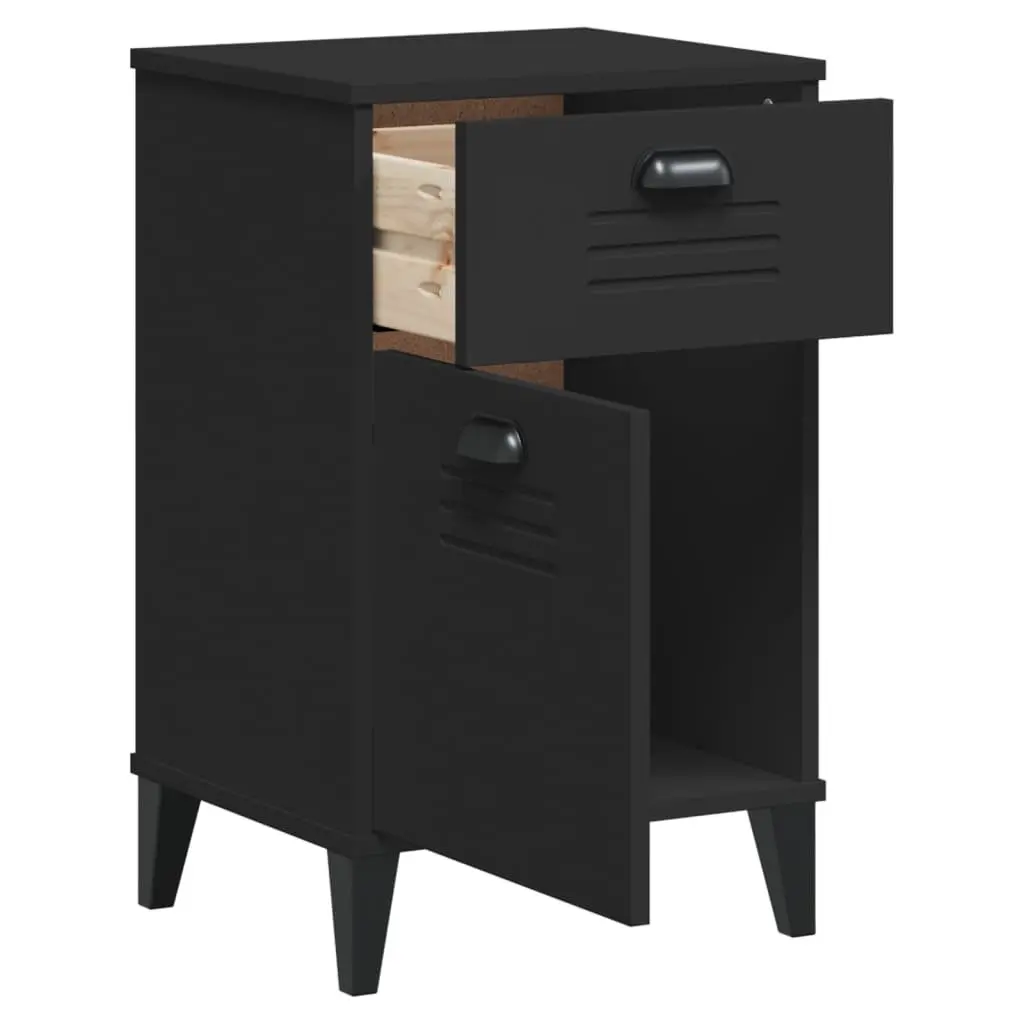 Bedside Cabinet Black Engineered Wood Nightstand Bedroom Storage Table