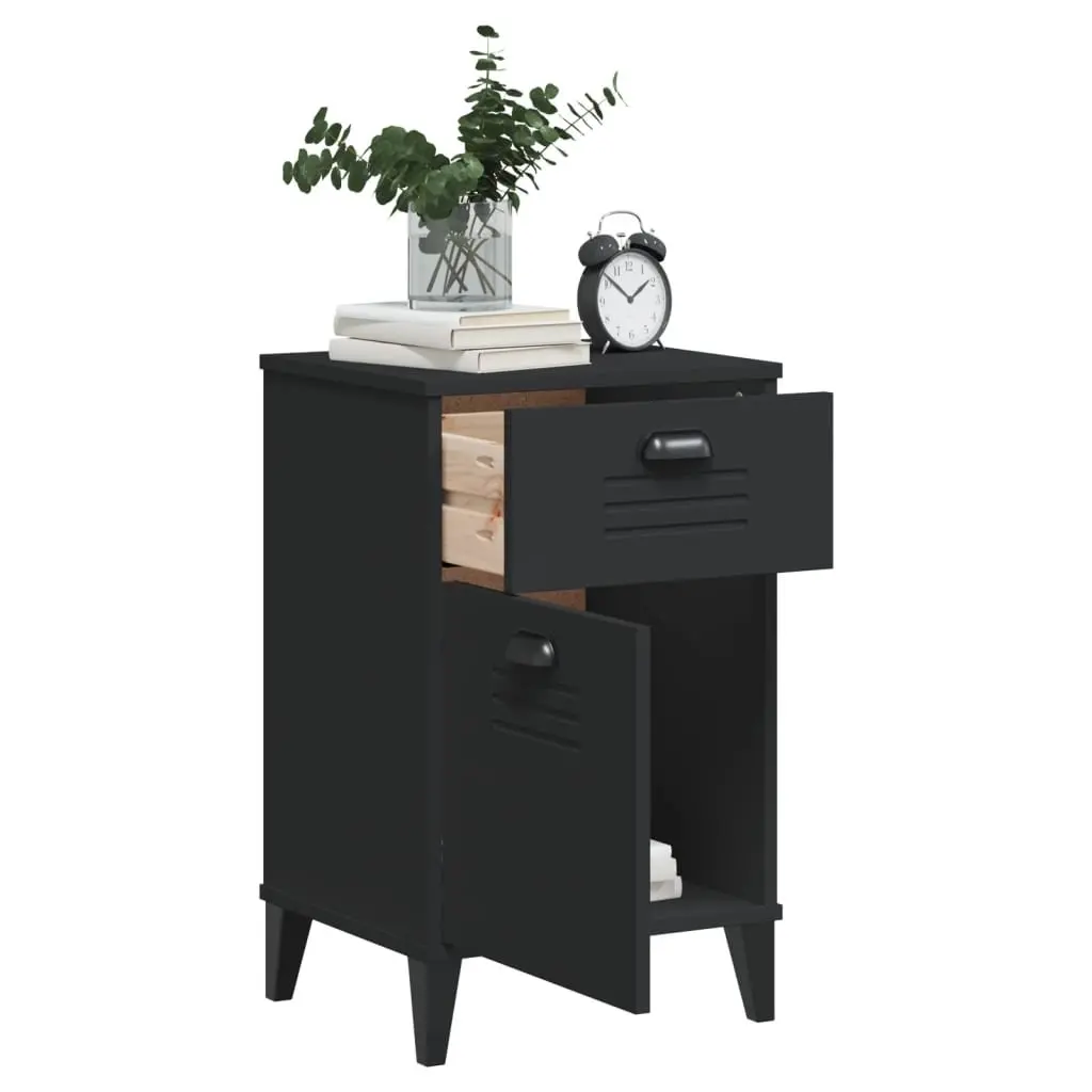 Bedside Cabinet Black Engineered Wood Nightstand Bedroom Storage Table