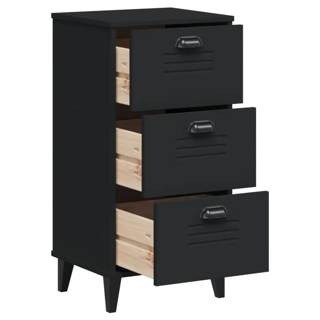 Bedside Table Black Engineered Wood Storage End Table