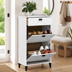 Efficient White Engineered Wood Shoe Cabinet with Two Drawers