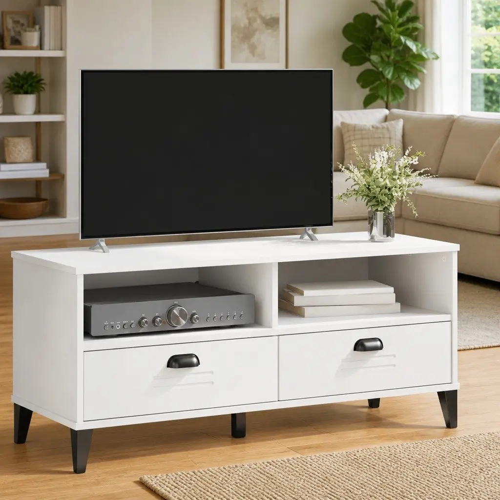White Engineered Wood TV Storage Unit