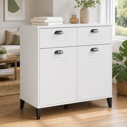 White Sideboard with Industrial Design, 80x40x80 cm